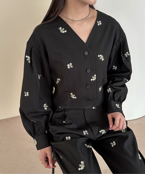 PILIT（ピリット）の「【セットアップ可】刺繍クロップドシャツ（シャツ/ブラウス・レディース・ブラック/ブラウン/グレー・MEDIUM）」の18枚目の写真