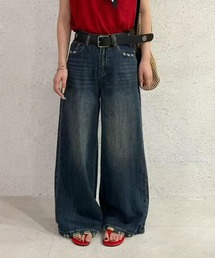 ハイウエスト 裾 ダメージ デニムパンツ