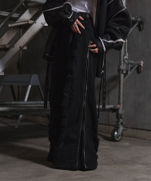 ERAR（エラー）の「【ERAR】ハイダメージサイドジップデザインワイドフレアデニムパンツ（デニムパンツ・メンズ・ブラック・M/S/XL/L）」の8枚目の写真