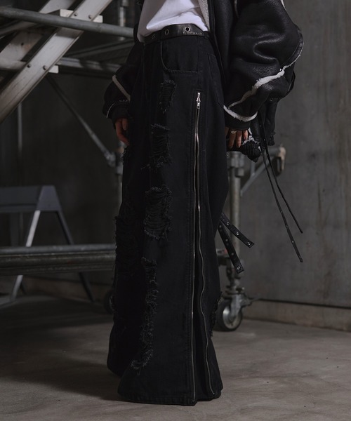 ERAR（エラー）の「【ERAR】ハイダメージサイドジップデザインワイドフレアデニムパンツ（デニムパンツ・メンズ・ブラック・M/S/XL/L）」の10枚目の写真