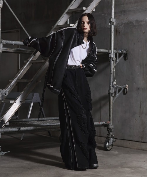 ERAR（エラー）の「【ERAR】ハイダメージサイドジップデザインワイドフレアデニムパンツ（デニムパンツ・メンズ・ブラック・M/S/XL/L）」の14枚目の写真