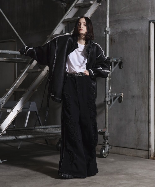 ERAR（エラー）の「【ERAR】ハイダメージサイドジップデザインワイドフレアデニムパンツ（デニムパンツ・メンズ・ブラック・M/S/XL/L）」の15枚目の写真