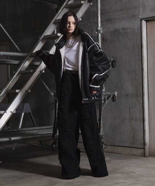 ERAR（エラー）の「【ERAR】ハイダメージサイドジップデザインワイドフレアデニムパンツ（デニムパンツ・メンズ・ブラック・M/S/XL/L）」の17枚目の写真