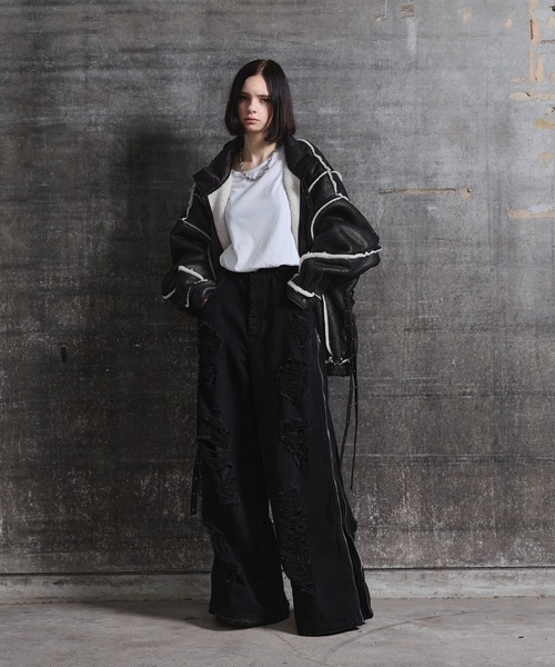 ERAR（エラー）の「【ERAR】ハイダメージサイドジップデザインワイドフレアデニムパンツ（デニムパンツ・メンズ・ブラック・M/S/XL/L）」の19枚目の写真