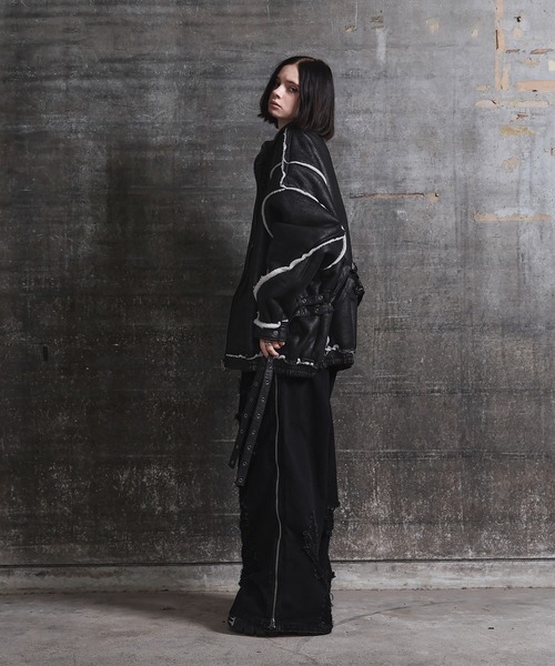 ERAR】ハイダメージサイドジップデザインワイドフレアデニムパンツ