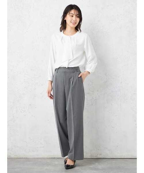 HARUYAMA(ハルヤマ)の「【WALKPLUS】 T/Rトロサイドタブワイドパンツ ウォッシャブル 通年(スラックス・レディース・ライトグレー/ブラウン/ブラック/チャコールグレー・L/M/S/LL)」の14枚目の写真