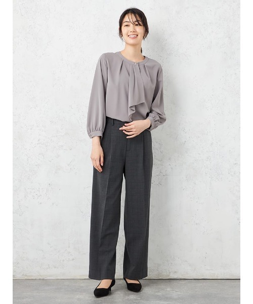 HARUYAMA(ハルヤマ)の「【WALKPLUS】 T/Rトロサイドタブワイドパンツ ウォッシャブル 通年(スラックス・レディース・ライトグレー/ブラウン/ブラック/チャコールグレー・L/M/S/LL)」の17枚目の写真