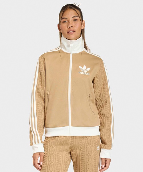 adidas ジャージ ジャケット ホワイト/ブラウン アディダス ジャージ トラックジャケット ホワイト×ブラウン