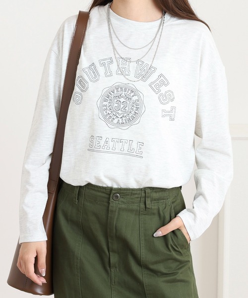 Quelle Chance(ケルシャンス)の「ステッチ刺繍 長袖Tシャツ(Tシャツ/カットソー・レディース・グリーン/オートミール/チャコールグレー・M/L)」の1枚目の写真