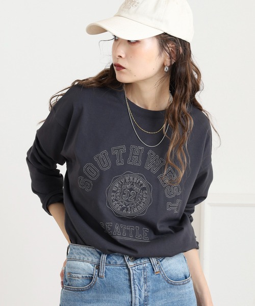 Quelle Chance(ケルシャンス)の「ステッチ刺繍 長袖Tシャツ(Tシャツ/カットソー・レディース・グリーン/オートミール/チャコールグレー・M/L)」の2枚目の写真