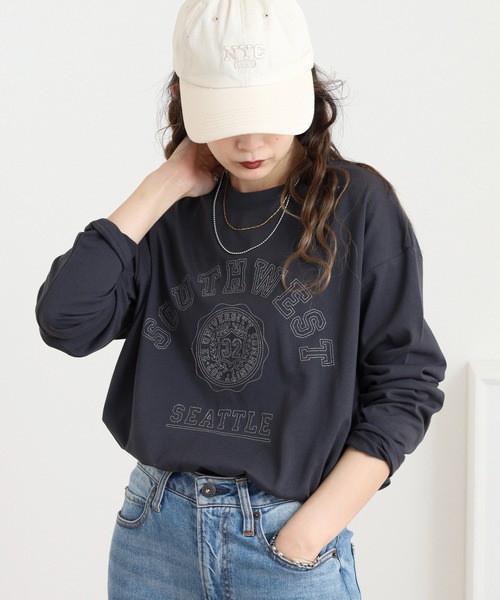 Quelle Chance(ケルシャンス)の「ステッチ刺繍 長袖Tシャツ(Tシャツ/カットソー・レディース・グリーン/オートミール/チャコールグレー・M/L)」の5枚目の写真
