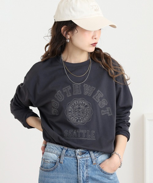 Quelle Chance(ケルシャンス)の「ステッチ刺繍 長袖Tシャツ(Tシャツ/カットソー・レディース・グリーン/オートミール/チャコールグレー・M/L)」の6枚目の写真