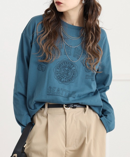 Quelle Chance(ケルシャンス)の「ステッチ刺繍 長袖Tシャツ(Tシャツ/カットソー・レディース・グリーン/オートミール/チャコールグレー・M/L)」の12枚目の写真