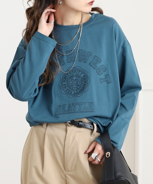 Quelle Chance(ケルシャンス)の「ステッチ刺繍 長袖Tシャツ(Tシャツ/カットソー・レディース・グリーン/オートミール/チャコールグレー・M/L)」の13枚目の写真