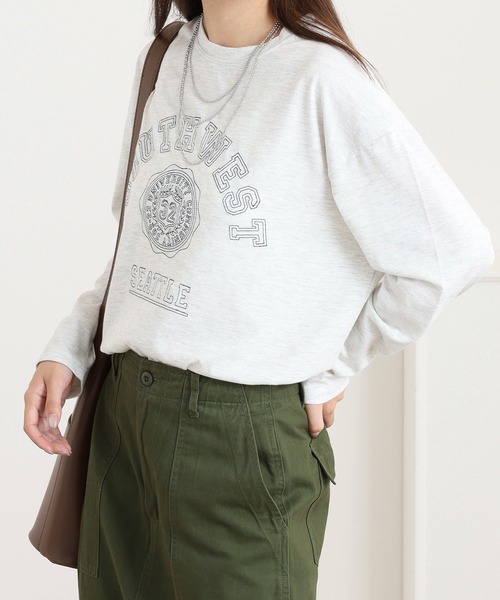 Quelle Chance(ケルシャンス)の「ステッチ刺繍 長袖Tシャツ(Tシャツ/カットソー・レディース・グリーン/オートミール/チャコールグレー・M/L)」の10枚目の写真