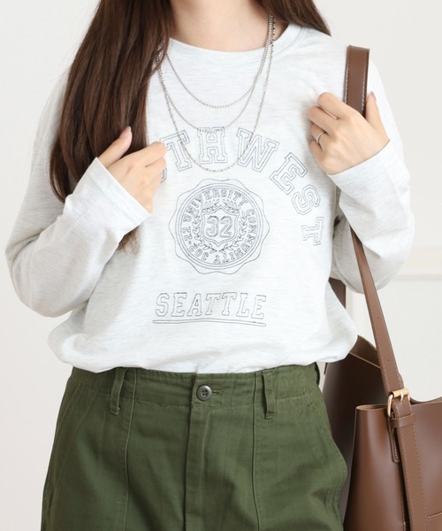 Quelle Chance(ケルシャンス)の「ステッチ刺繍 長袖Tシャツ(Tシャツ/カットソー・レディース・グリーン/オートミール/チャコールグレー・M/L)」の8枚目の写真