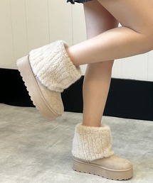 厚底 ファーカバー ショート丈 ムートンブーツ
