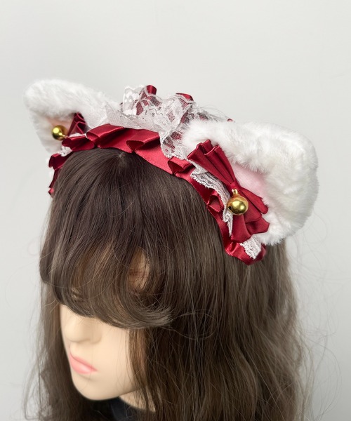 犬服ハンドメイド♡ミィモカチューシャ♪ MAISON SELECT カチューシャ 9C39 ネコみみ 鈴付き レース