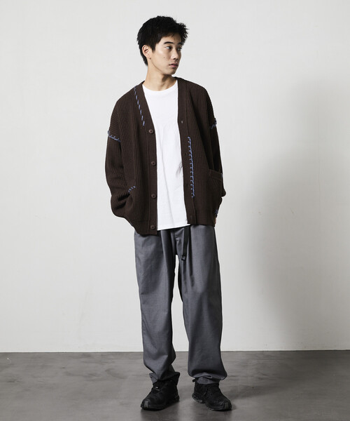 限定展開 リラックスフィット ハンドステッチデザイン 畦編み ニット