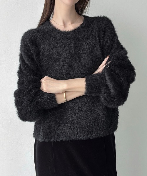 Meiru（メイル）の「シャギーバックリボンニット（ニット/セーター・レディース・チャコール/ブラック/アイボリー・MEDIUM/LARGE）」の7枚目の写真