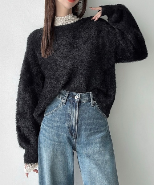 Meiru（メイル）の「シャギーバックリボンニット（ニット/セーター・レディース・チャコール/ブラック/アイボリー・MEDIUM/LARGE）」の10枚目の写真
