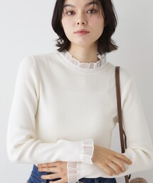 【洗える】オーガンジーフリルニット