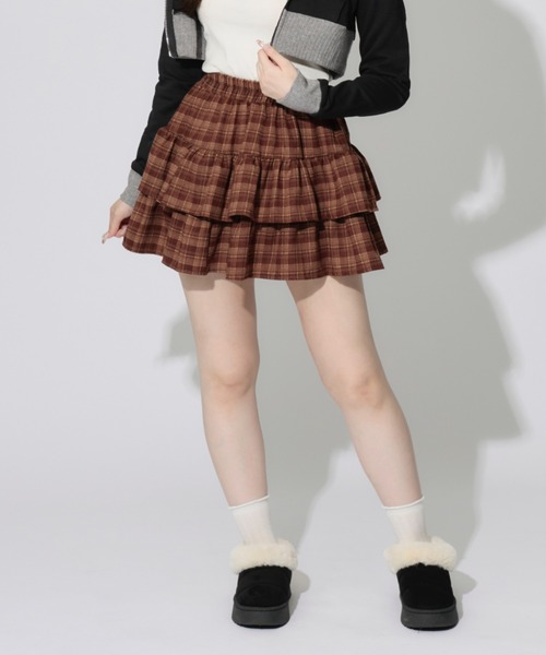 ALLuRing ChaRm(アリュリングチャーム)の「Check Tiered Mini Skirt / チェックティアードミニスカート(スカート・レディース・レッド/ブラック/ブラウン・FREE)」の1枚目の写真