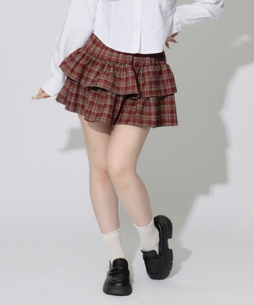 ALLuRing ChaRm(アリュリングチャーム)の「Check Tiered Mini Skirt / チェックティアードミニスカート(スカート・レディース・レッド/ブラック/ブラウン・FREE)」の3枚目の写真