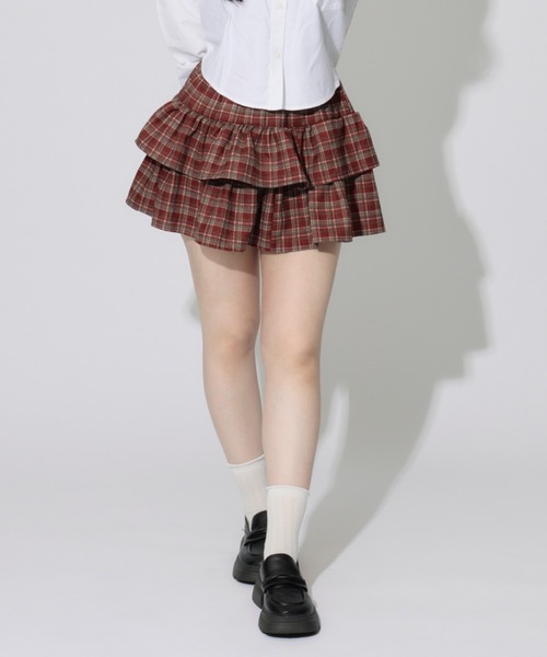 ALLuRing ChaRm(アリュリングチャーム)の「Check Tiered Mini Skirt / チェックティアードミニスカート(スカート・レディース・レッド/ブラック/ブラウン・FREE)」の13枚目の写真