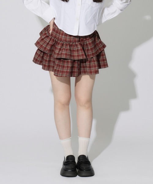ALLuRing ChaRm(アリュリングチャーム)の「Check Tiered Mini Skirt / チェックティアードミニスカート(スカート・レディース・レッド/ブラック/ブラウン・FREE)」の12枚目の写真