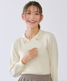 襟付きニット」に該当するニット/セーター（ビジュー）ファッション