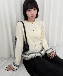 dot×gingham cardigan