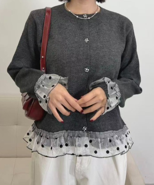 mebole(メボレ)の「dot×gingham cardigan(カーディガン/ボレロ・レディース・グレー/チャコール/アイボリー・FREE)」の16枚目の写真