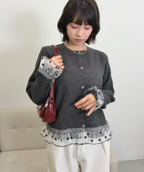 mebole(メボレ)の「dot×gingham cardigan(カーディガン/ボレロ・レディース・グレー/チャコール/アイボリー・FREE)」の15枚目の写真
