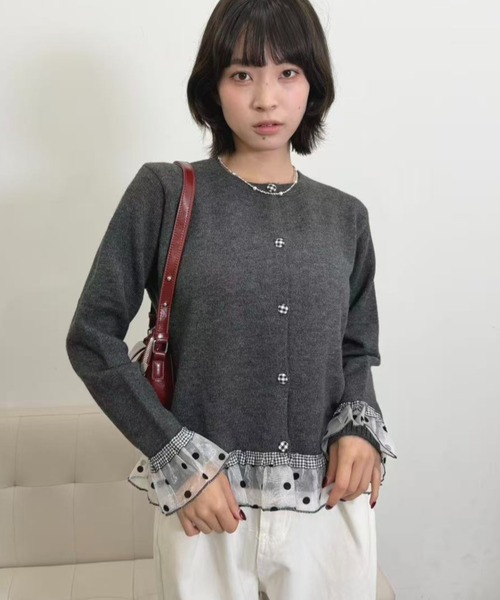 mebole(メボレ)の「dot×gingham cardigan(カーディガン/ボレロ・レディース・グレー/チャコール/アイボリー・FREE)」の14枚目の写真