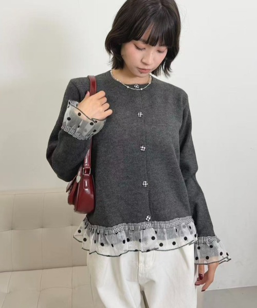 mebole(メボレ)の「dot×gingham cardigan(カーディガン/ボレロ・レディース・グレー/チャコール/アイボリー・FREE)」の13枚目の写真