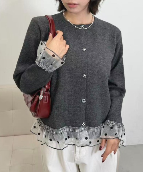 mebole(メボレ)の「dot×gingham cardigan(カーディガン/ボレロ・レディース・グレー/チャコール/アイボリー・FREE)」の12枚目の写真