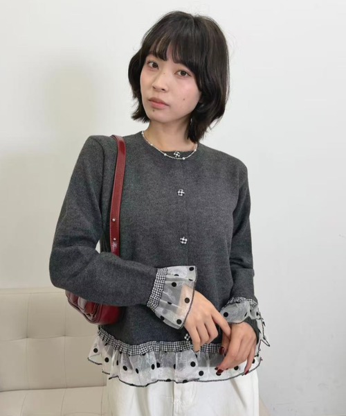 mebole(メボレ)の「dot×gingham cardigan(カーディガン/ボレロ・レディース・グレー/チャコール/アイボリー・FREE)」の11枚目の写真