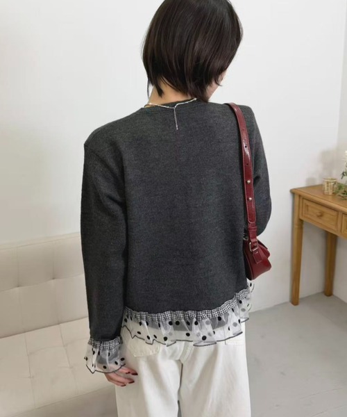 mebole(メボレ)の「dot×gingham cardigan(カーディガン/ボレロ・レディース・グレー/チャコール/アイボリー・FREE)」の10枚目の写真