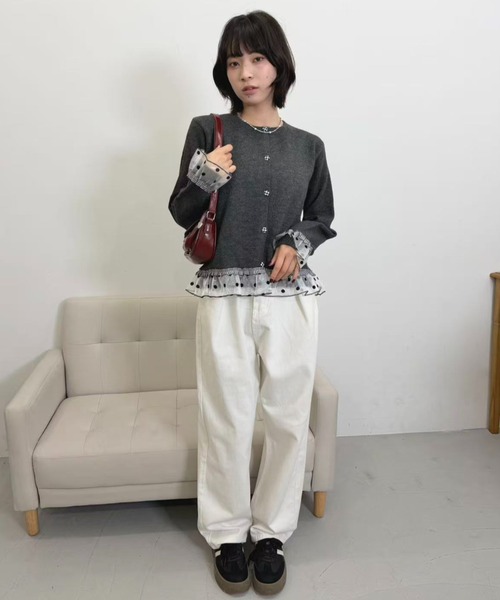 mebole(メボレ)の「dot×gingham cardigan(カーディガン/ボレロ・レディース・グレー/チャコール/アイボリー・FREE)」の7枚目の写真