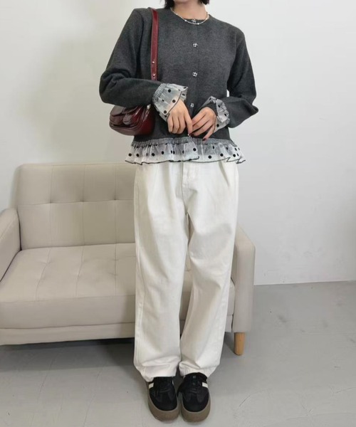 mebole(メボレ)の「dot×gingham cardigan(カーディガン/ボレロ・レディース・グレー/チャコール/アイボリー・FREE)」の6枚目の写真