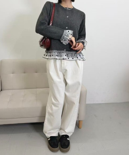 mebole(メボレ)の「dot×gingham cardigan(カーディガン/ボレロ・レディース・グレー/チャコール/アイボリー・FREE)」の5枚目の写真