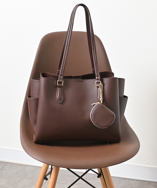 Honeys（ハニーズ）の「ポーチ付軽量Ａ４トート（トートバッグ・レディース・ブラック/グレイッシュベージュ/ライトグレー/ブラウン・FREE）」の3枚目の写真