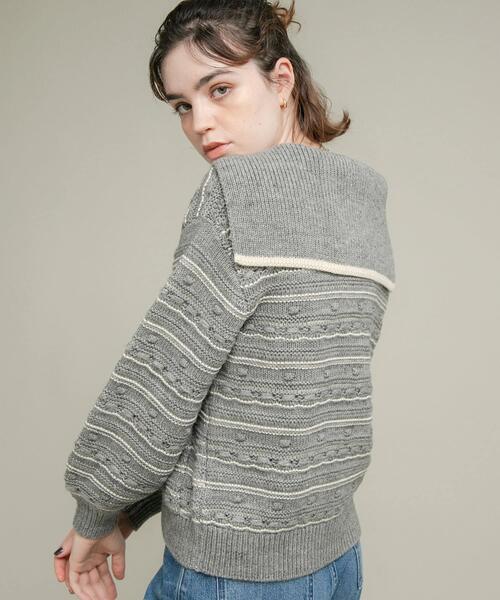 URBAN RESEARCH Sonny Label(アーバンリサーチサニーレーベル)の「ボーダーアソート柄編みニット(ニット/セーター・レディース・オフホワイト/グレー/ネイビー・FREE)」の3枚目の写真