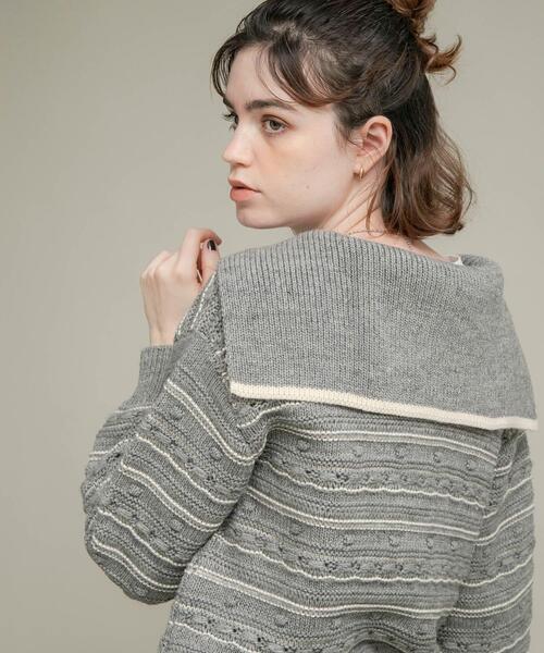 URBAN RESEARCH Sonny Label(アーバンリサーチサニーレーベル)の「ボーダーアソート柄編みニット(ニット/セーター・レディース・オフホワイト/グレー/ネイビー・FREE)」の4枚目の写真