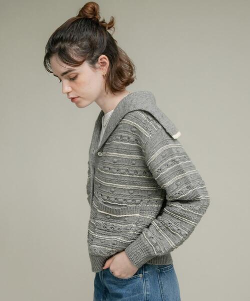 URBAN RESEARCH Sonny Label(アーバンリサーチサニーレーベル)の「ボーダーアソート柄編みニット(ニット/セーター・レディース・オフホワイト/グレー/ネイビー・FREE)」の6枚目の写真