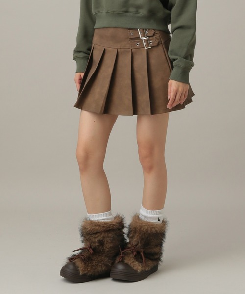 3.3 Field Trip （3.3フィールドトリップ）の「3.3 Field Trip／ヴィンテージライクフェイクレザーミニスカート（スカート・レディース・チャコールグレー/ブラウン・MEDIUM/SMALL）」の18枚目の写真