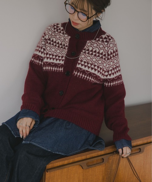210nouve（トゥージュヌーブ）の「ノルディック柄 カーディガン（カーディガン/ボレロ・レディース・ネイビー/ホワイト/バーガンディー・FREE）」の3枚目の写真