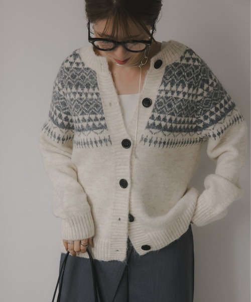 210nouve（トゥージュヌーブ）の「ノルディック柄 カーディガン（カーディガン/ボレロ・レディース・ネイビー/ホワイト/バーガンディー・FREE）」の4枚目の写真