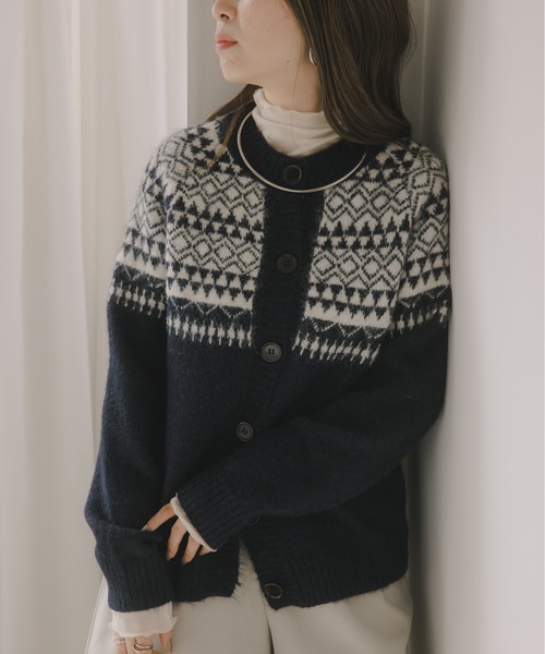 210nouve（トゥージュヌーブ）の「ノルディック柄 カーディガン（カーディガン/ボレロ・レディース・ネイビー/ホワイト/バーガンディー・FREE）」の8枚目の写真
